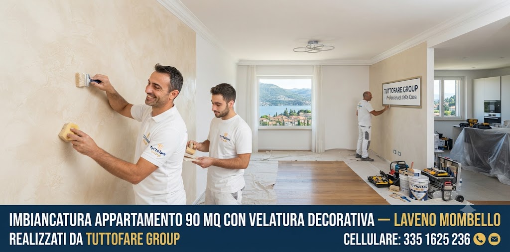 Imbiancatura appartamento 90 mq con velatura decorativa — Laveno Mombello