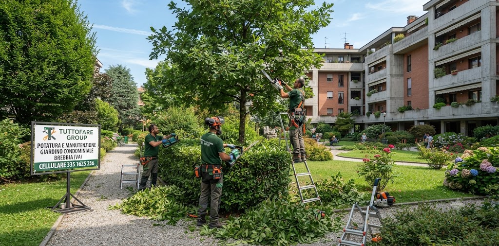 Potatura e manutenzione giardino condominiale — Brebbia