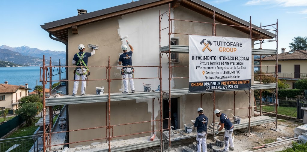 Rifacimento intonaco facciata con pittura termica — Leggiuno